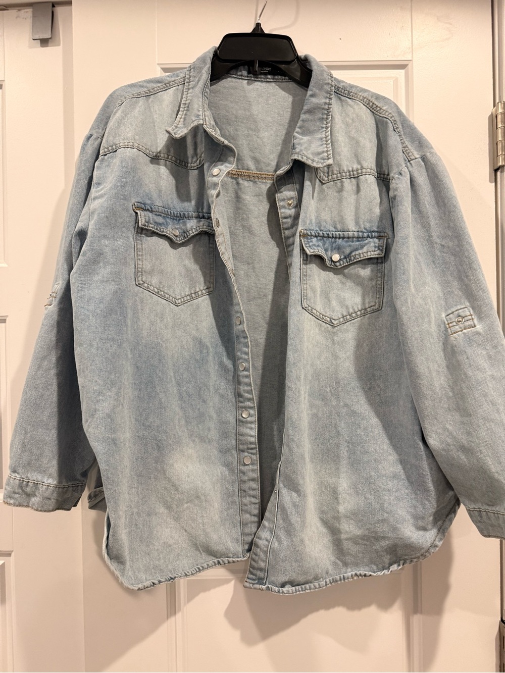 Light Wash Denim Jacket - Women's Oversized Shirt Jacket